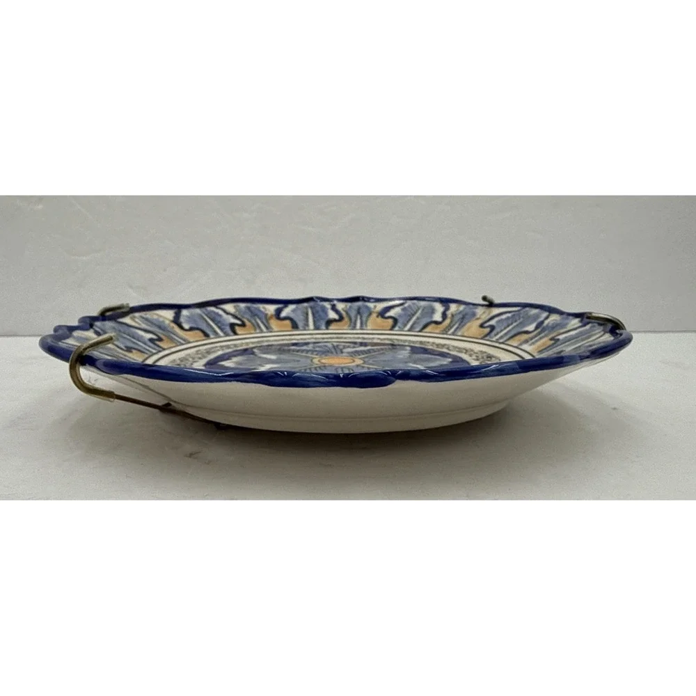 Godinger Decorative Wall Plate Blue Floral Mediterranean Hanging
